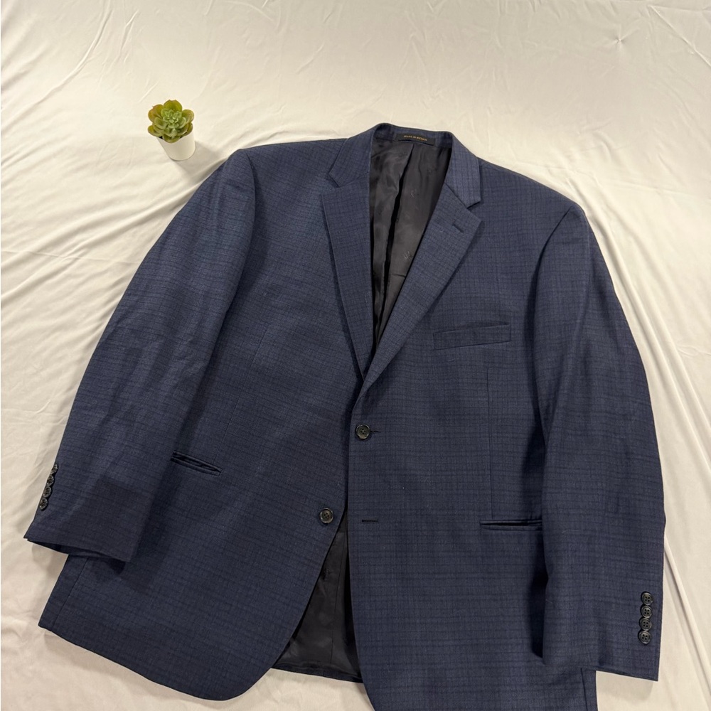 Jos A Banks Reserve E Thomas Cashmere / Wool Navy Plaid Blazer Sport Coat 50R